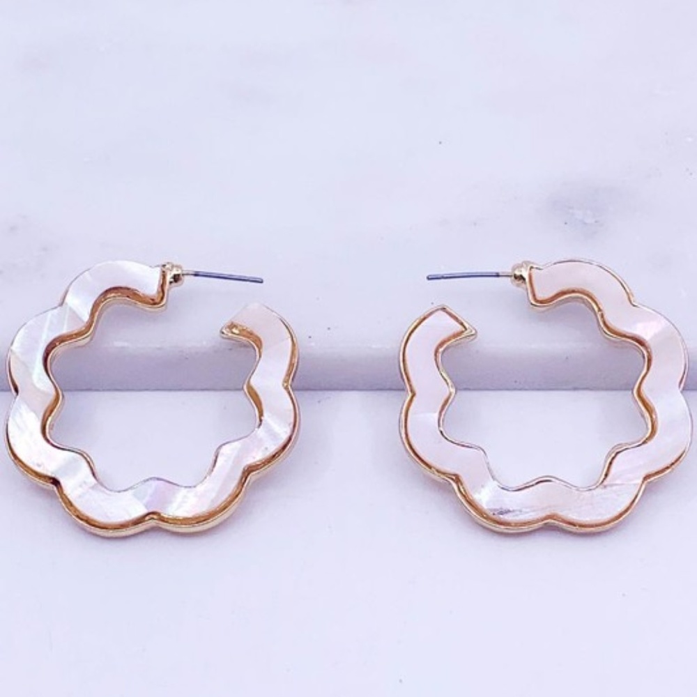Pink Mother of Pearl Hoop Earrings